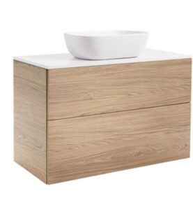 KOMMOD ISELLA 90 EK MED VIT BÄNKSKIVA OCH REKTANGULÄRT VITT MATT TVÄTTSTÄLL 46X33 CM