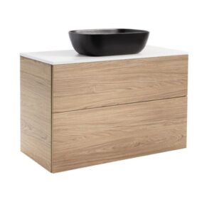 KOMMOD ISELLA 90 EK MED VIT BÄNKSKIVA OCH REKTANGULÄRT SVART MATT TVÄTTSTÄLL 46X33 CM