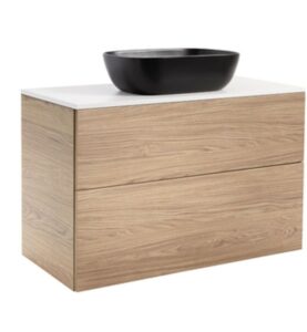 KOMMOD ISELLA 90 EK MED VIT BÄNKSKIVA OCH REKTANGULÄRT SVART MATT TVÄTTSTÄLL 46X33 CM