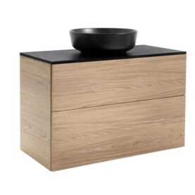 KOMMOD ISELLA 90 EK MED SVART BÄNKSKIVA OCH RUNT SVART MATT TVÄTTSTÄLL 42 CM