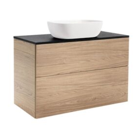 KOMMOD ISELLA 90 EK MED SVART BÄNKSKIVA OCH REKTANGULÄRT VITT MATT TVÄTTSTÄLL 46X33 CM