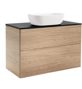 KOMMOD ISELLA 90 EK MED SVART BÄNKSKIVA OCH REKTANGULÄRT VITT MATT TVÄTTSTÄLL 46X33 CM