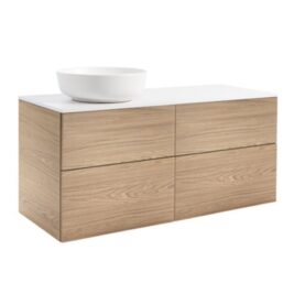 KOMMOD ISELLA 120 EK MED VIT BÄNKSKIVA OCH RUNT VIT MATT TVÄTTSTÄLL 42 CM