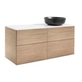 KOMMOD ISELLA 120 EK MED VIT BÄNKSKIVA OCH RUNT SVART MATT TVÄTTSTÄLL 42 CM