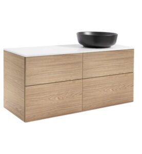 KOMMOD ISELLA 120 EK MED VIT BÄNKSKIVA OCH RUNT SVART MATT TVÄTTSTÄLL 42 CM