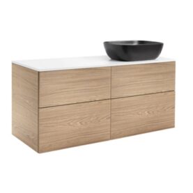 KOMMOD ISELLA 120 EK MED VIT BÄNKSKIVA OCH REKTANGULÄRT SVART MATT TVÄTTSTÄLL 46X33 CM