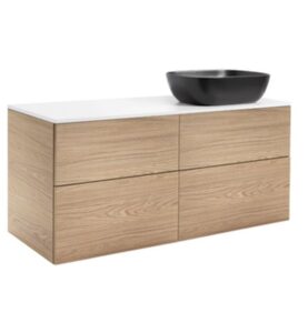 KOMMOD ISELLA 120 EK MED VIT BÄNKSKIVA OCH REKTANGULÄRT SVART MATT TVÄTTSTÄLL 46X33 CM