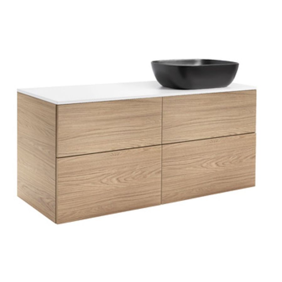 KOMMOD ISELLA 120 EK MED VIT BÄNKSKIVA OCH REKTANGULÄRT SVART MATT TVÄTTSTÄLL 46X33 CM