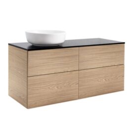 KOMMOD ISELLA 120 EK MED SVART BÄNKSKIVA OCH RUNT VIT MATT TVÄTTSTÄLL 42 CM