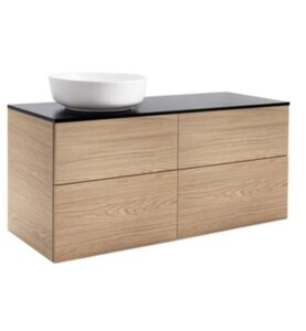 KOMMOD ISELLA 120 EK MED SVART BÄNKSKIVA OCH RUNT VIT MATT TVÄTTSTÄLL 42 CM