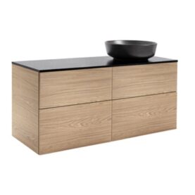 KOMMOD ISELLA 120 EK MED SVART BÄNKSKIVA OCH RUNT SVART MATT TVÄTTSTÄLL 42 CM