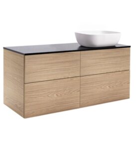 KOMMOD ISELLA 120 EK MED SVART BÄNKSKIVA OCH REKTANGULÄRT VITT MATT TVÄTTSTÄLL 46X33 CM