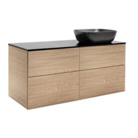 KOMMOD ISELLA 120 EK MED SVART BÄNKSKIVA OCH REKTANGULÄRT SVART MATT TVÄTTSTÄLL 46X33 CM