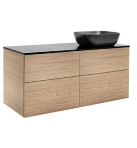 KOMMOD ISELLA 120 EK MED SVART BÄNKSKIVA OCH REKTANGULÄRT SVART MATT TVÄTTSTÄLL 46X33 CM