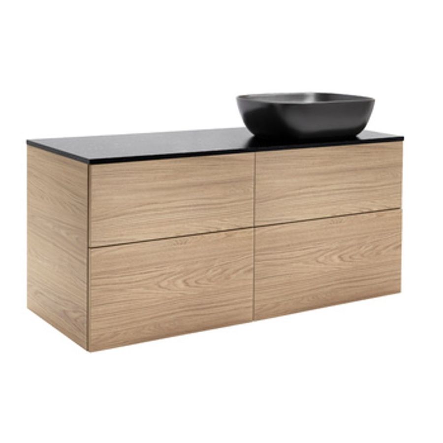 KOMMOD ISELLA 120 EK MED SVART BÄNKSKIVA OCH REKTANGULÄRT SVART MATT TVÄTTSTÄLL 46X33 CM