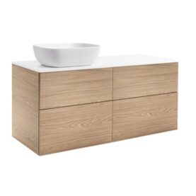 KOMMOD ISELLA 120 EK MED VIT BÄNKSKIVA OCH REKTANGULÄRT VITT MATT TVÄTTSTÄLL 46X33 CM