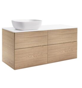 KOMMOD ISELLA 120 EK MED VIT BÄNKSKIVA OCH REKTANGULÄRT VITT MATT TVÄTTSTÄLL 46X33 CM