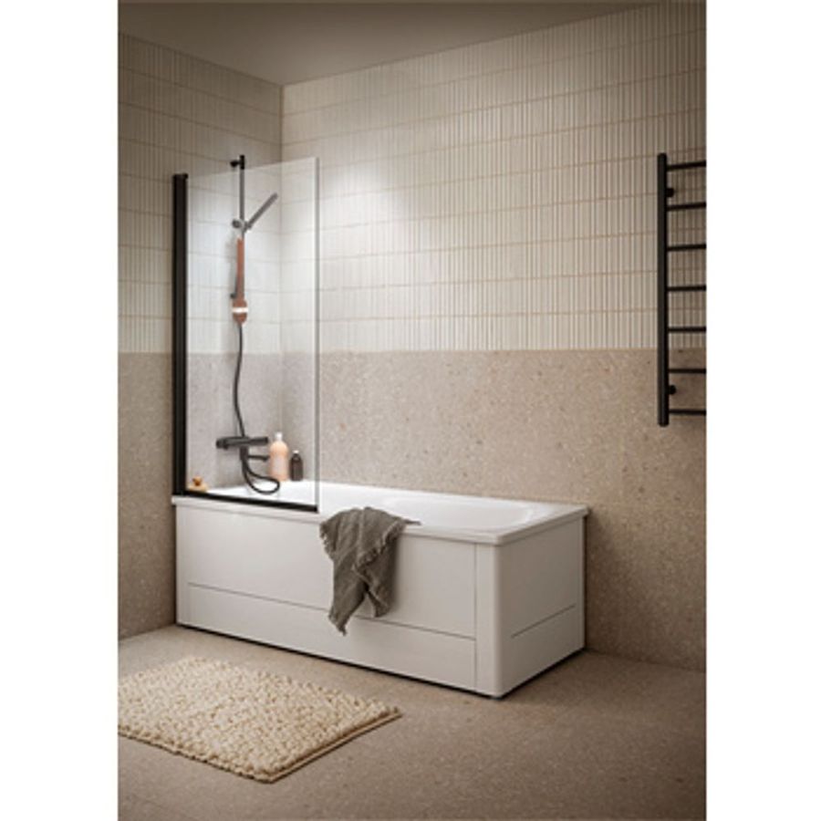 BADKARSVÄGG LUSSO BLACK 1,4M X 0,8 KLARGLAS SVART PROFIL ALTERNA